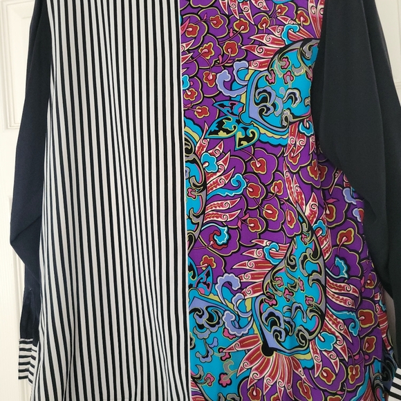 Koos of Course Womens VintageSilk 90's Boho Striped FloralLong Sleeve Buttondown - Picture 3 of 3